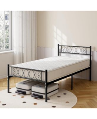  Metal Bed Frame, 13.7" with Headboard/Footboard, Steel Slats, Under Bed Storage, No Box Spring