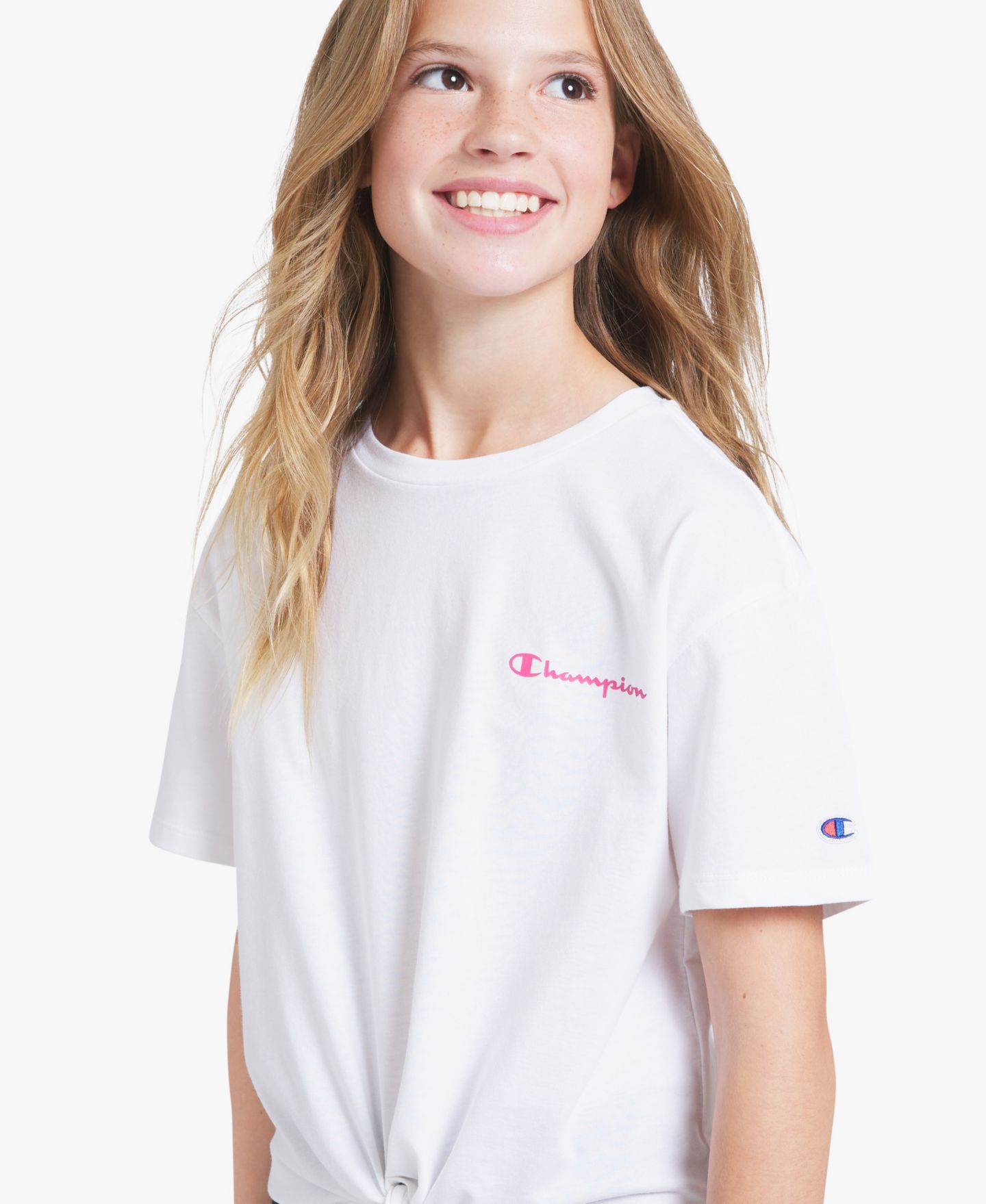 Футболка Champion Tie-Front Short-Sleeve Tee Shirt для девочек, цвет: Яркий белый — фото 4
