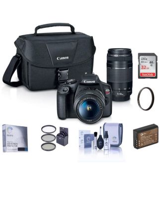 EOS Rebel T7 DSLR Camera with EF-S 18-55mm and EF 75-300mm Lens Essential Bundle with Bag, Battery, Filter Kit, 32GB SD Card, Screen Protector,