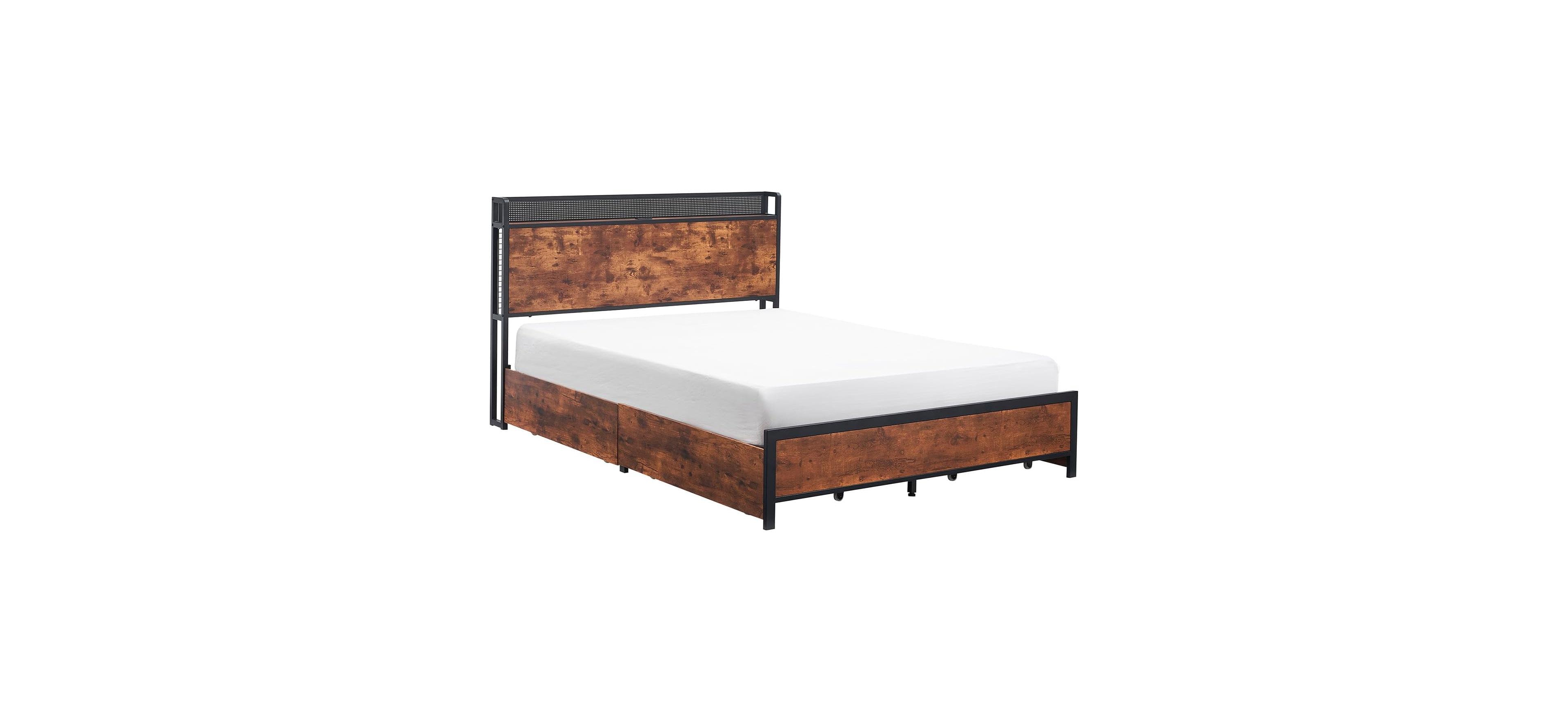 gaomon Full Platform Bed Frame With Storage Headboard 4 Drawers Led Bed Usb Ports Wood Slats Retro