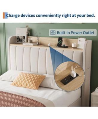 Twin Bed Frame With Storage Headboard Drawers Charging Metal Platform Wooden Slats No Box Spring