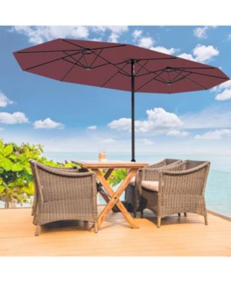 15 FT Outdoor Double-Sided Umbrella with Base, Large Patio Umbrellas with Crank Lift Rectangle Market Umbrella for Poolside Lawn Backyard,