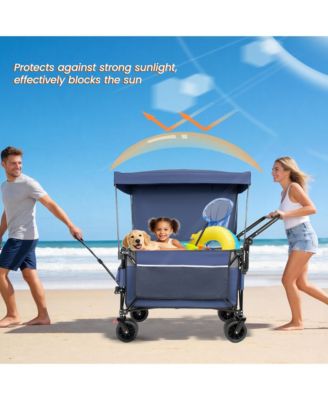 Folding Wagon Cart - Multi-Functional Push-Pull Carts with Canopy, Rotating Handle, All-Terrain Wheels, 480lbs Capacity for Transport