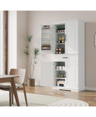 72" Tall Kitchen Pantry Storage Cabinet, Freestanding Cupboard with 1 Drawer & 4 Doors, 3 Adjustable Shelves, Large Storage Cabinet