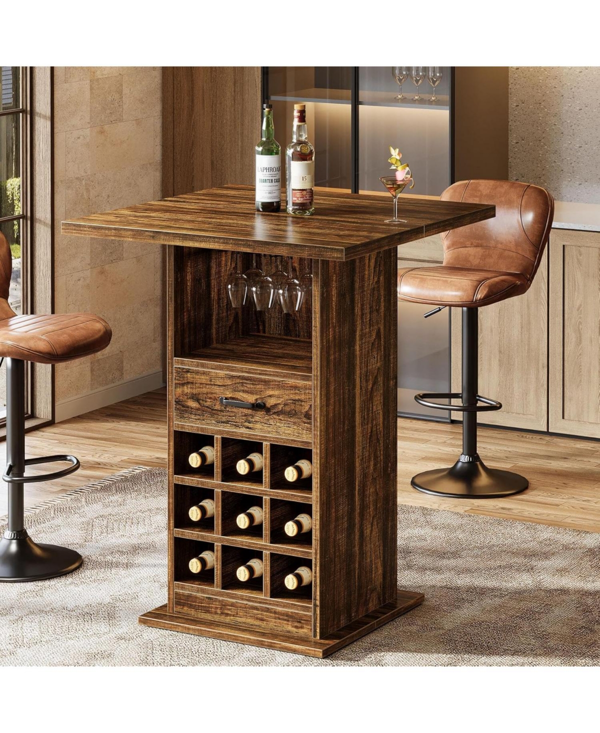 Tribesigns Square Bar Table, Home Bar Unit for Living Room, Kitchen