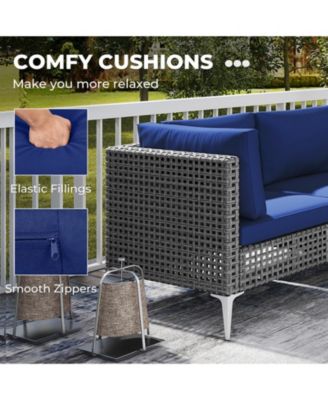 Set Of 7 Piece Outdoor Furniture Set w/Seat & Back Cushions Tempered Glass Coffee Table