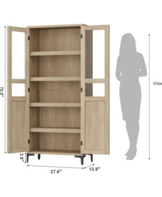  Kitchen Pantry Storage Cabinets, Tall Storage Cabinet, Tier Bathroom Cabinet with Glass Doors and Adjustable Shelves, Kitchen Hutch