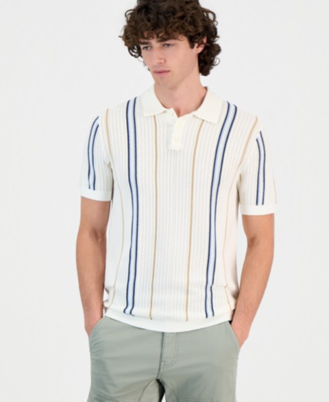 Мужские рубашки GUESS Men's Intarsia Striped Short-Sleeve Polo Shirt