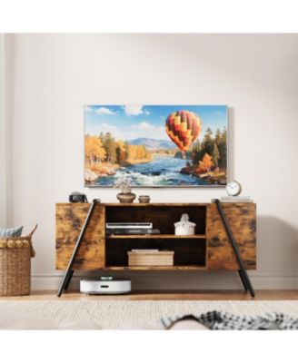 TV Stand, Mid-Century Modern Console, Adjustable Shelf, Cable Management, Metal Legs