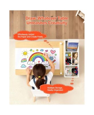 Toddler Craft Table Set with 2 Chairs and Storage Shelves