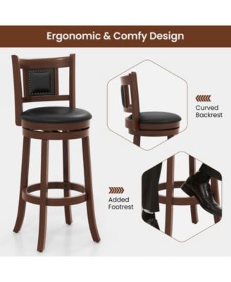 Set of 2 25.5/30.5 Inch Upholstered Bar Stools with Curved Back