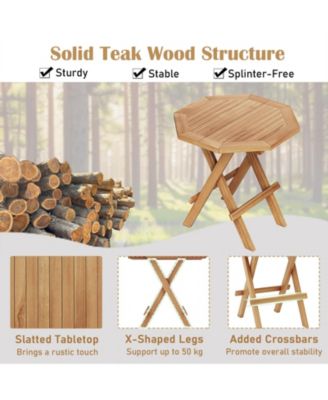 Teak Wood Octagon Coffee Table with X-Shaped Legs and Slatted Top