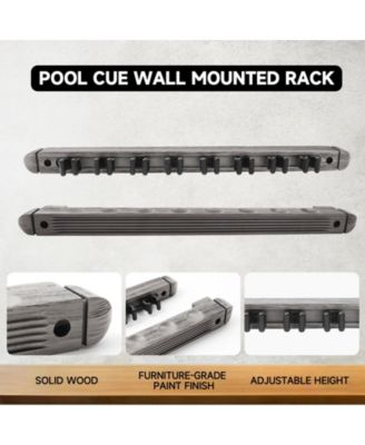 GSE Games and Sports Expert Piece Wood  Billiard Pool Cue Rack Wall Mounted Holders, Pool Cue Wall Rack Set - Brushed