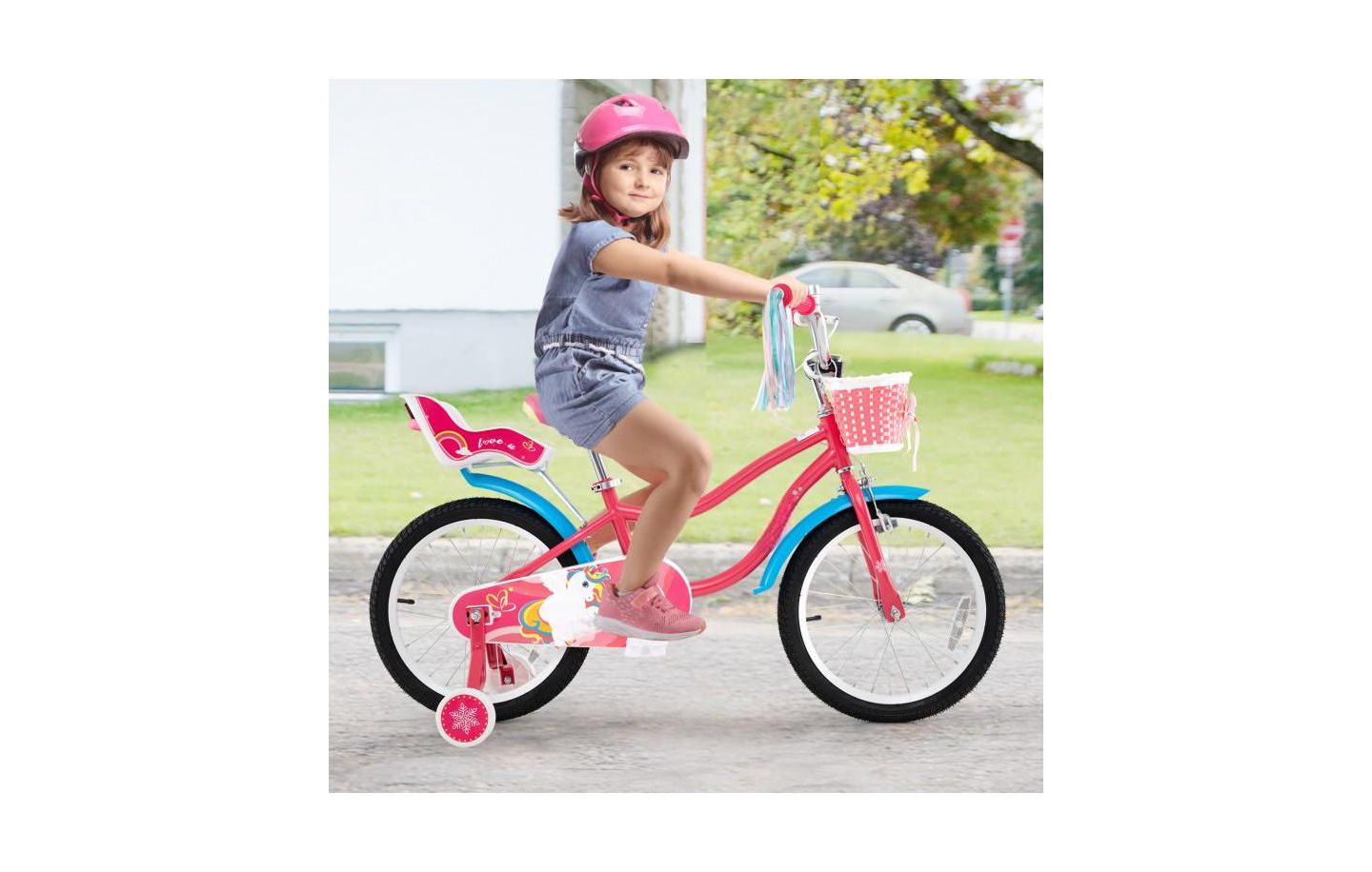 Детская игрушка HONGGE 18 Inch Adjustable Girls Bike with Doll Seat, Ages 3-5, цвет: Розовый — фото 4
