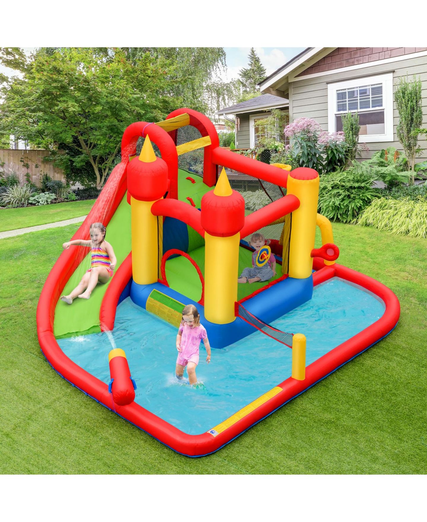 Детская игрушка Mecale Inflatable Water Slide Bounce House with Water Cannon, Ages 3-10, цвет: Красный — фото 3