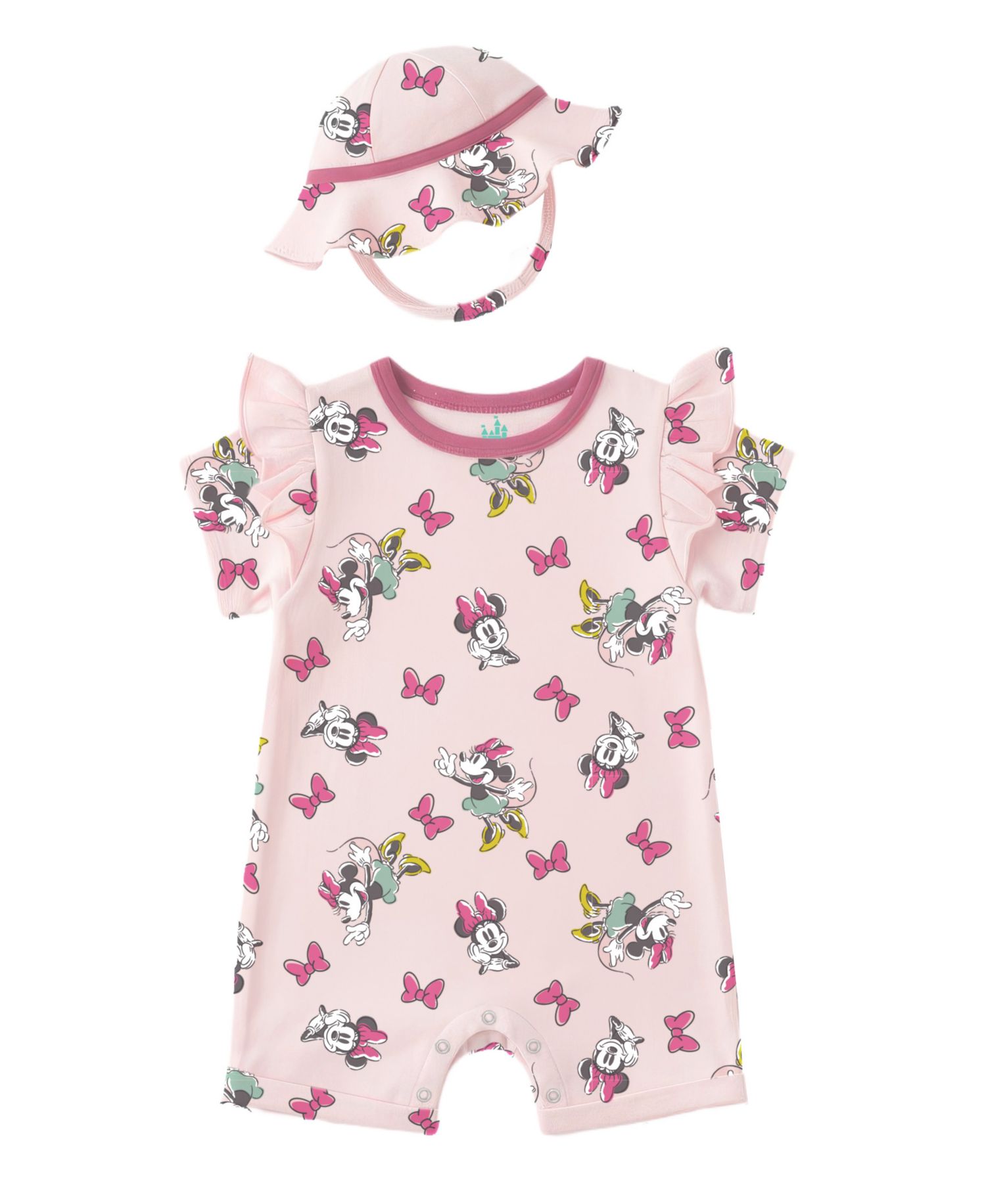 Baby Girls' Minnie Print Romper and Hat, 2-Piece Set