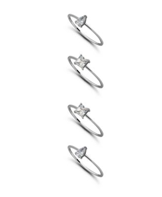 (1 5/8 ct.t.w) 4Pc. Set- 2- 4mm Square Cut Cubic Zirconia Stones Band Ring
