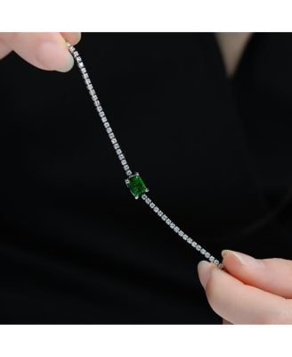 Sterling Plated with Colored Cubic Zirconia Thin Chain Bracelet