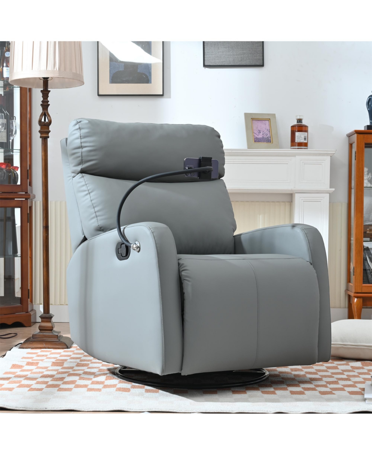 Flynama Swivel Rocker Recliner Chair 360 Degree Glider with Phone Holder for Bedroom Living Room Home Theater 330LBS Capacity