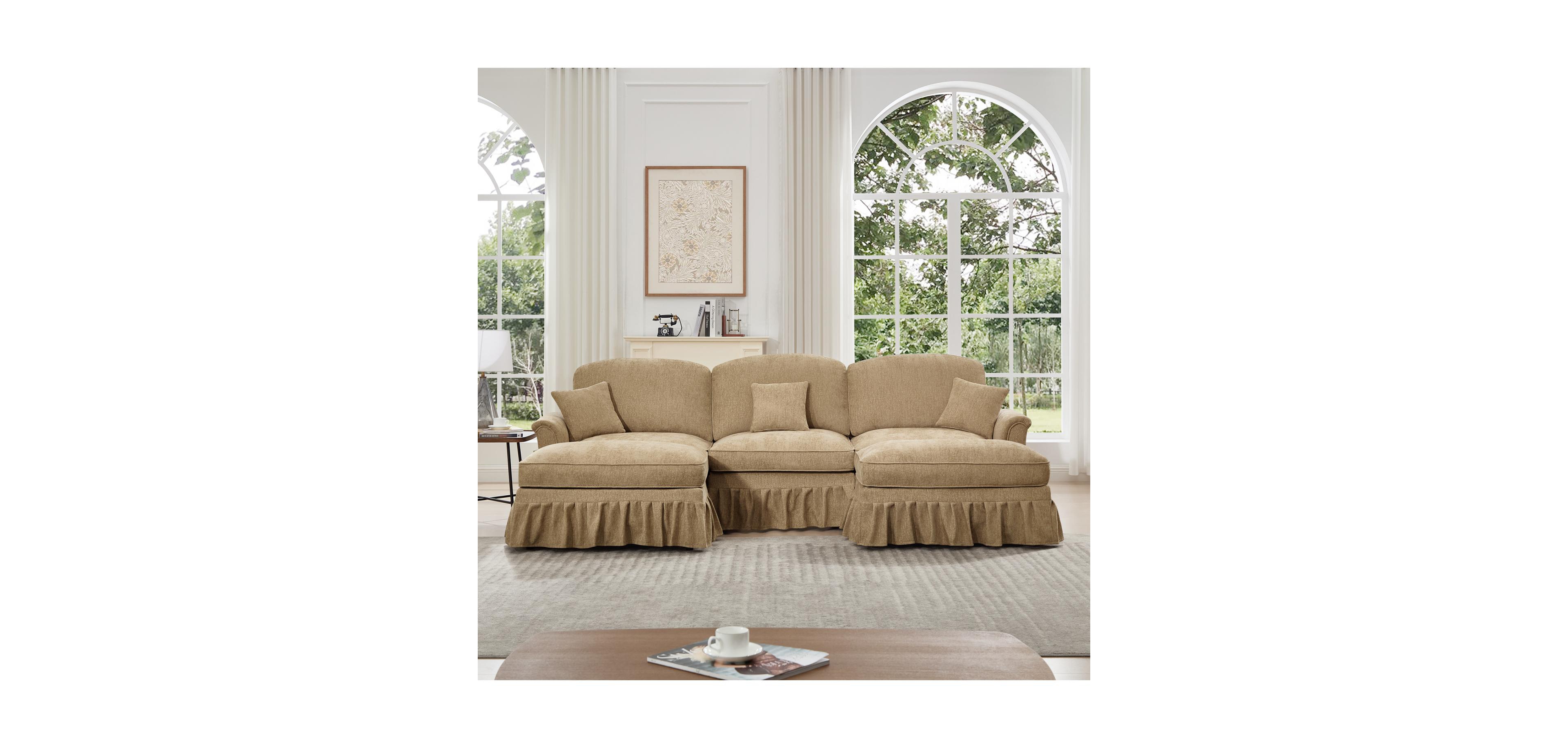 Streamdale Furniture Comfy Modular U-Shape Chenille Sectional Sofa with Ottomans