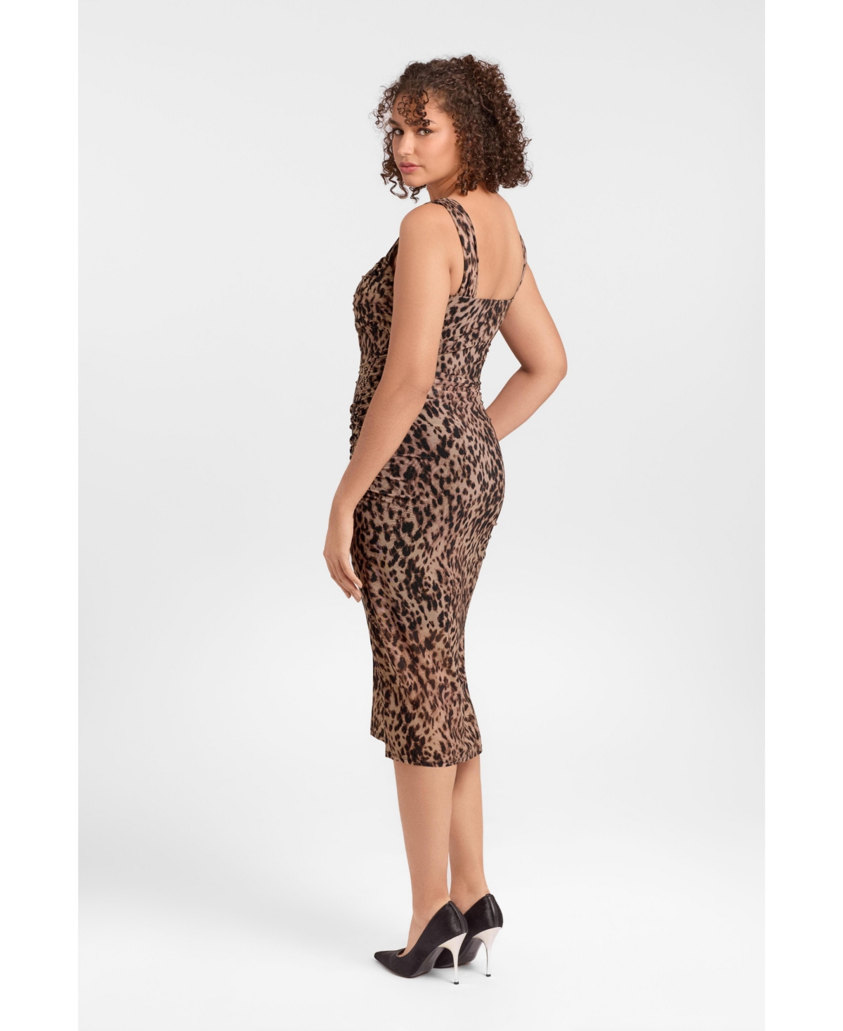 S3 Apparel Women's Draped Mesh Sculpting Midi Dress with Built-In Shapewear