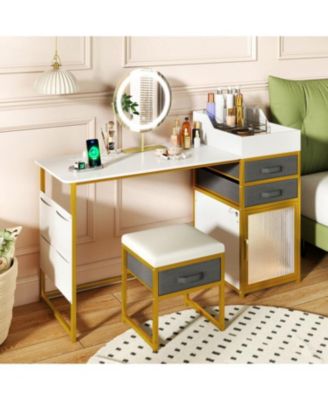 55" Makeup Vanity Desk with Rotatable Lighted Mirror