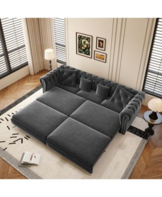 Streamdale Chesterfield Velvet Pull-Out Sofa Bed with Ottoman