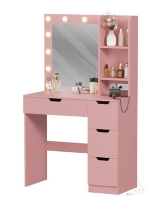Kids Vanity Desk with 3-Color Touch Control Tri-Fold Lighted Mirror