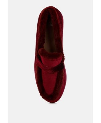 Rag and Co Womens Bastian Fur Detail Velvet Loafers