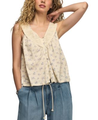 Women's Lace Yoke V-Neck Top