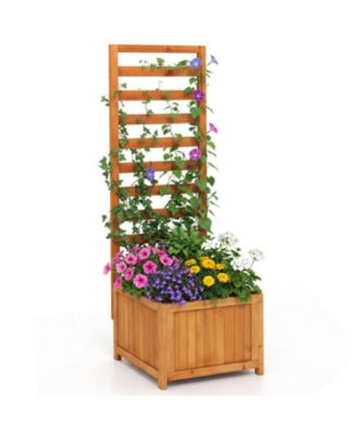 48 Inch Wooden Raised Garden Bed with Trellis & Drainage