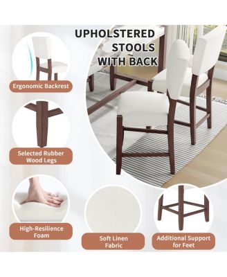 Mid Century Modern 2pk Linen Upholstered Bar Stools with Solid Wood Legs