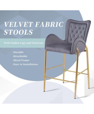 Velvet Counter Height Bar Stools (Set of 2) with Golden Legs