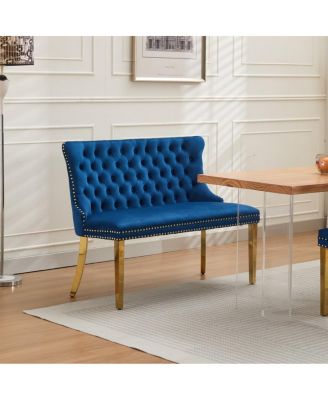 Velvet Double Dining Loveseat Bench, Tufted 2-Seat Bench w/Wing