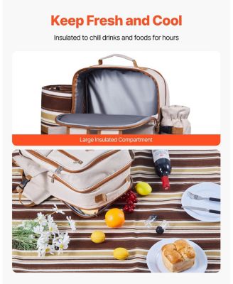 4-Person Picnic Backpack with Insulated Cooler, Blanket and Tableware Set