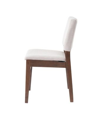 Upholstered Stackable Dining Chairs Set of 2 - Linen Fabric, Solid Wood Frame