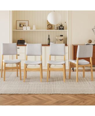 Upholstered Stackable Dining Chairs Set of 2 - Linen Fabric, Solid Wood Frame