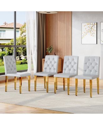  4-piece light Gray PU dining chairs with gold metal legs