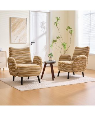 Modern armchair with sanded fabric, side pocket, solid wood legs