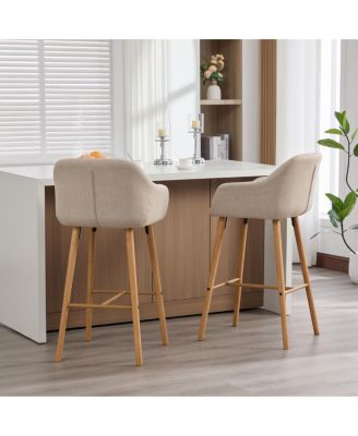 Modern Linen Bar Stools Set of 2 with Back & Armrest