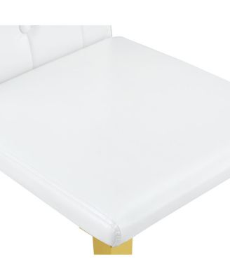 4-pack White PU dining chairs, ergonomic buckle backrest, 35"H, gold legs.