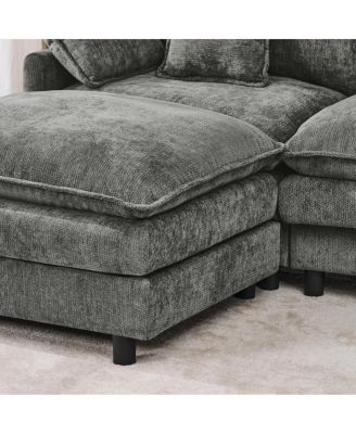 101.9" 3-seater cashmere sofa w/ movable footstool, modular design.