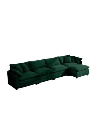 Corduroy Sofa - Modern 4-Seater with Footstool & Pillows