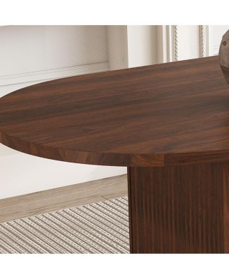 Oval Dining Table for 6, Walnut Veneer, Modern Farmhouse, Waterproof, Scratch Resistant