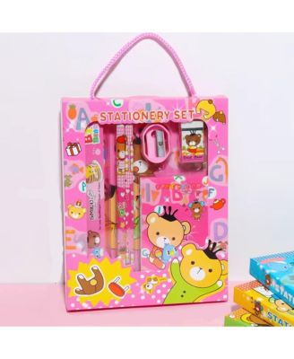 6 In 1 Stationery Set, 2 Pencil, Eraser, Ruler, Sharpener and Sticky Note, Student Stationery Bag for Kindergarten Birthday Gift