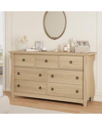 Dresser for Bedroom, Modern Wood 7 Drawer Dresser with Black Ring Pull Handles