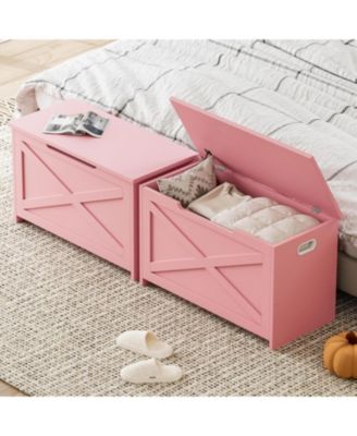 Farmhouse Wooden Storage Chest, Safety Hinge Storage Bench for Entryway & Living Room