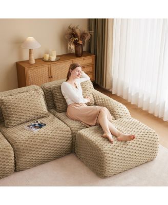 Streamdale Modern L-Shaped Flannelette Sectional Sofa with Movable Ottoman