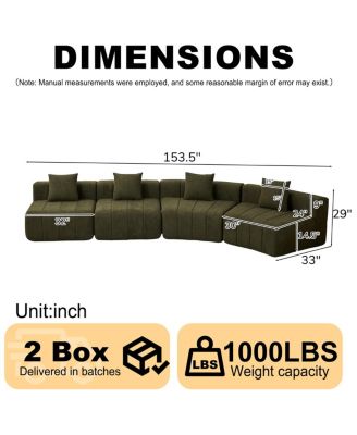 Chenille curved sectional sofa with 4 pillows, curved modular sofa