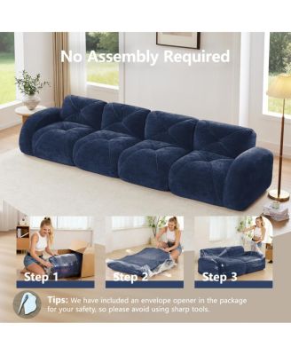 Streamdale 140" Blue Velvet Boneless Tufted Sofa with Ergonomic Design & Anti-Slip Bottom